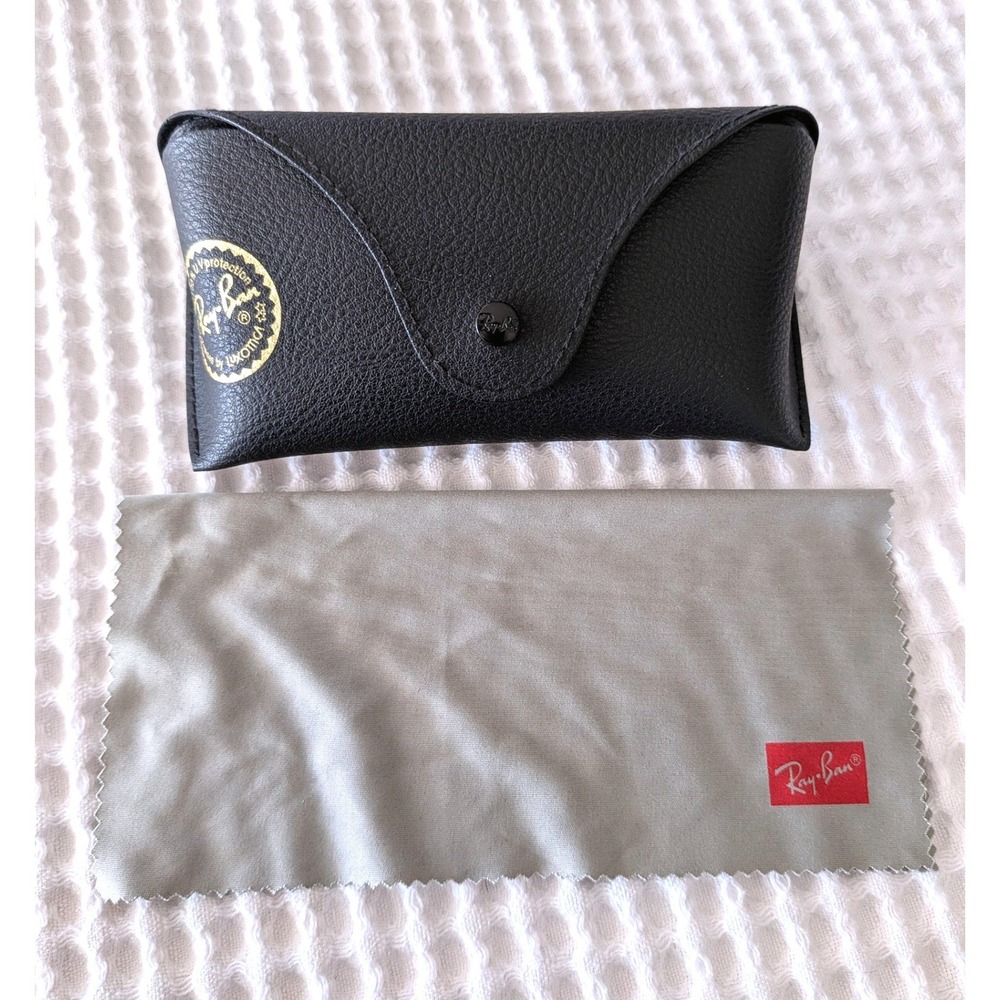 Ray-Ban Black Pebbled Leather Sunglasses Case with Cleaning Cloth Set